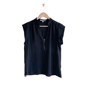Sweet Rain Blouse Black Sleeveless Front Gold Zipper Women's M Semi-Sheer